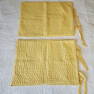 2 POTTERY BARN Pillow STANDARD Shams Pick Stitch Tie Quilted Linen Cotton YELLOW